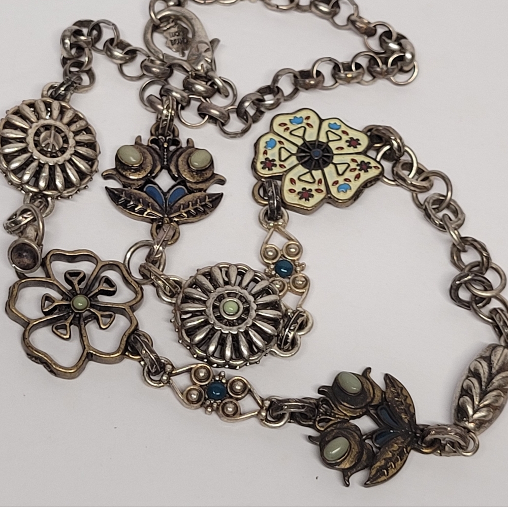 Lucky Brand Silver Necklace with Blue and Green Accents